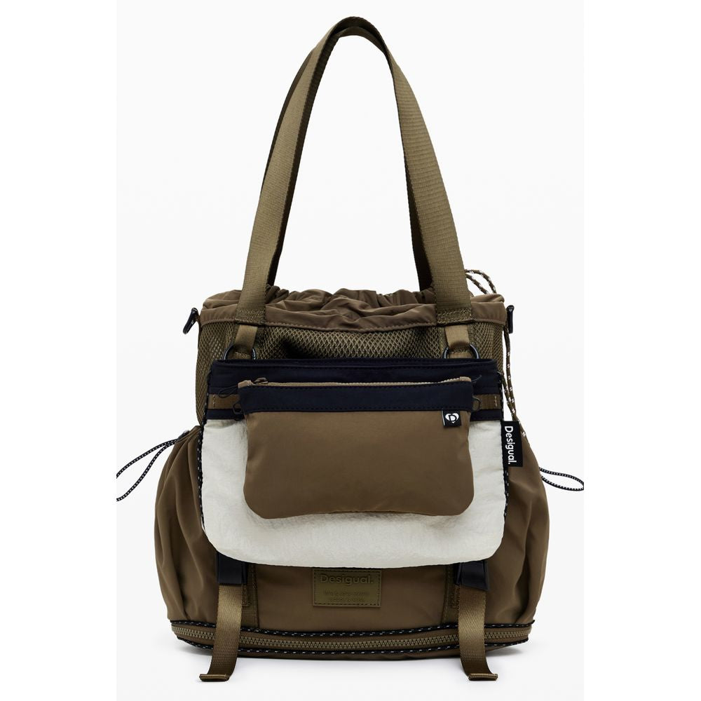 Desigual Green Polyester Women Convertible Handbag with versatile straps, urban chic style, transforms into backpack.