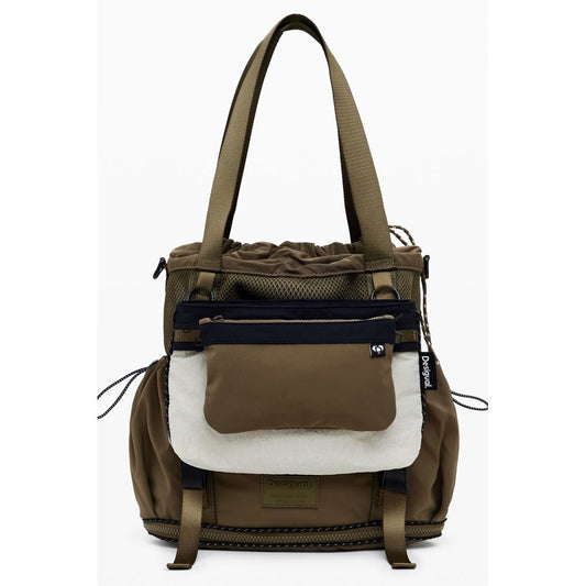 Desigual Green Polyester Women Convertible Handbag with versatile straps, urban chic style, transforms into backpack.