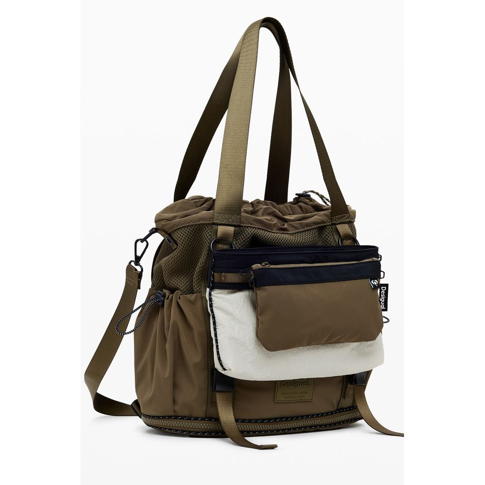 Desigual Green Polyester Women Convertible Handbag with multiple straps, versatile design, and urban chic style.