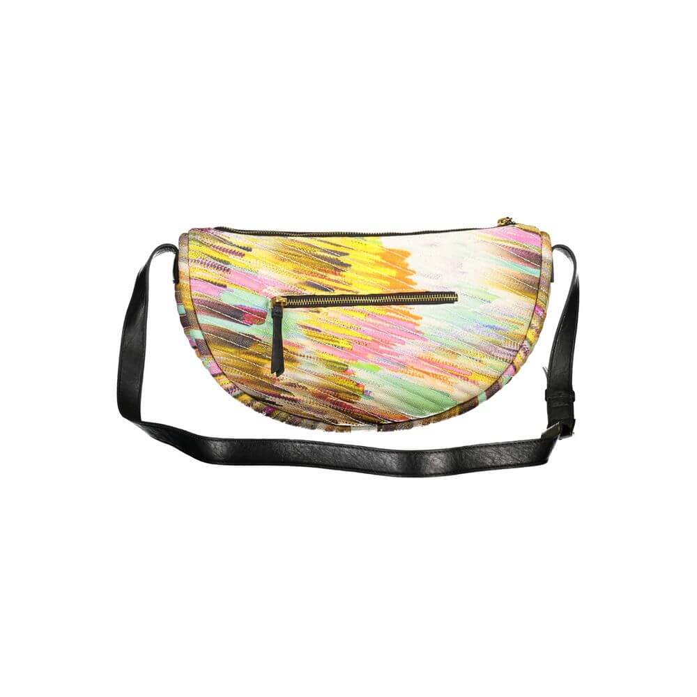 Desigual Yellow Polyester Handbag with adjustable shoulder strap, external pocket, contrasting details, and zip closure.