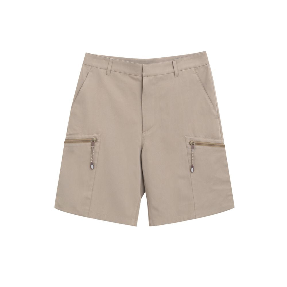 Dior Beige Cotton Cargo Shorts with side and rear pockets, side zippers, and adjustable closure, made of 55% cotton and 45% polyester.