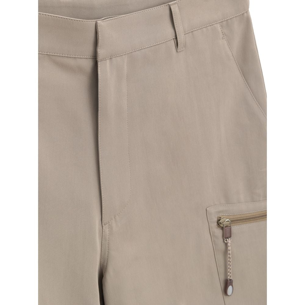 Dior Beige Cotton Cargo Shorts with side zipper pocket and belt loops, featuring a blend of cotton and polyester fabric.