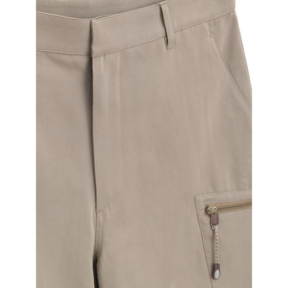 Dior Beige Cotton Cargo Shorts with side zipper pocket and belt loops, featuring a blend of cotton and polyester fabric.