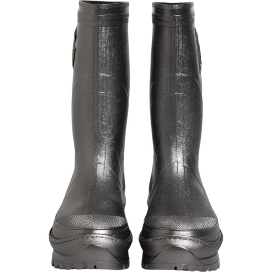 Dolce & Gabbana Black Argento Pull On Rain Boots Shoes