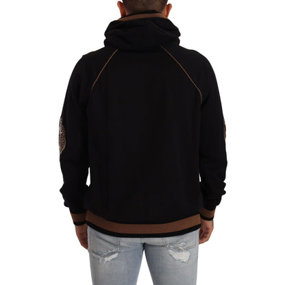 Dolce & Gabbana Black Brown Leopard Cotton Hooded Pullover Sweater