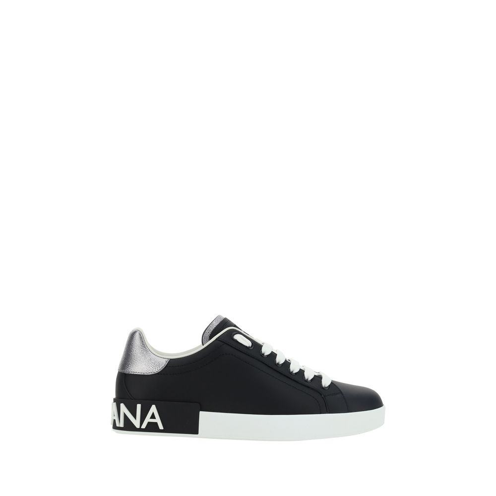 Dolce & Gabbana Black Calf Leather Bos Taurus Low Top Sneakers