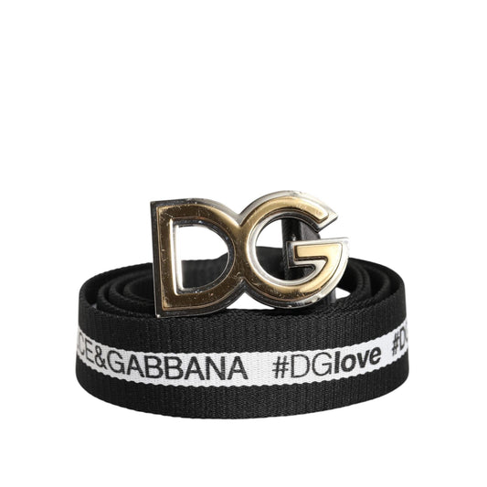 Dolce & Gabbana Black Cotton Gold Tone Metal DG Buckle Belt BEL9476-90