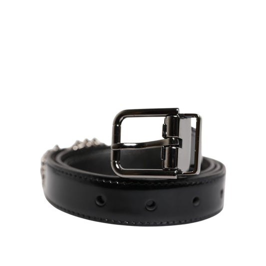 Dolce & Gabbana Black Embellished Metal Logo Buckle Belt BEL9405-90