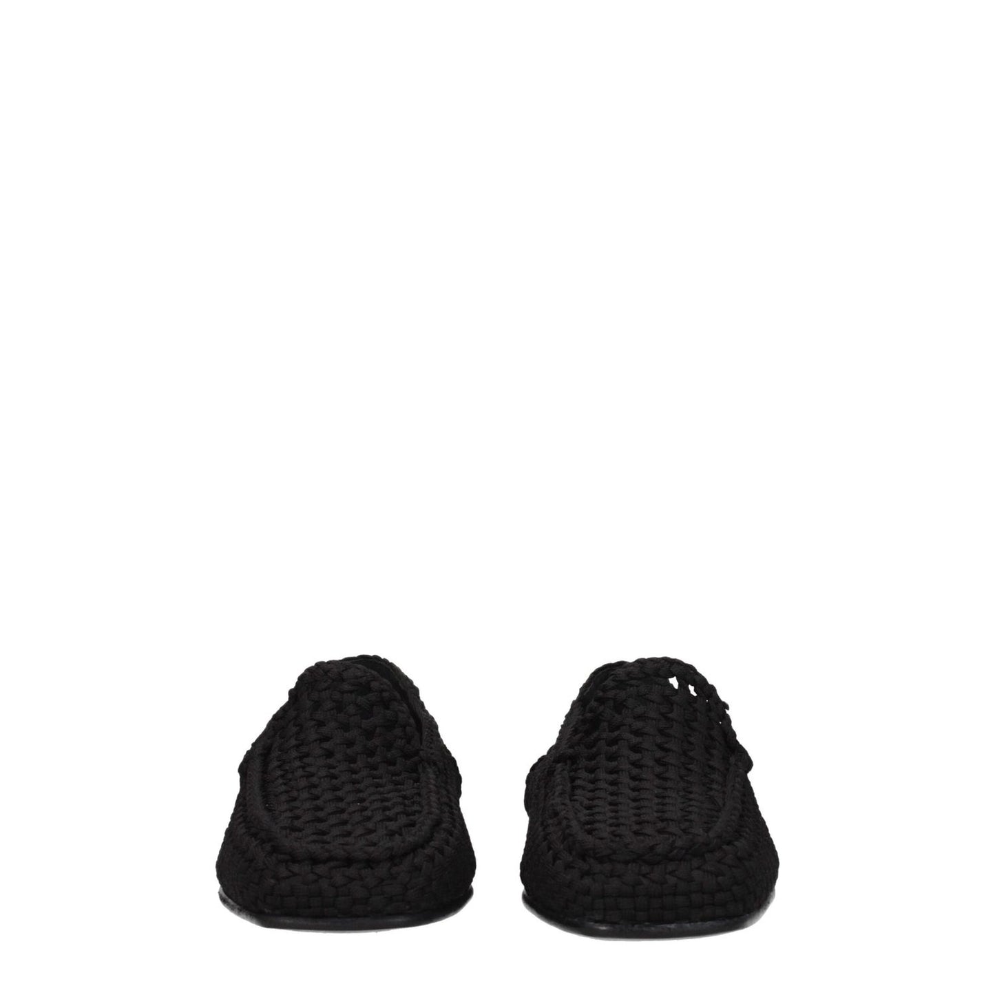 Dolce & Gabbana Black Fabric Slip-On Loafers with round toe, leather sole, and low flat heel shown front view