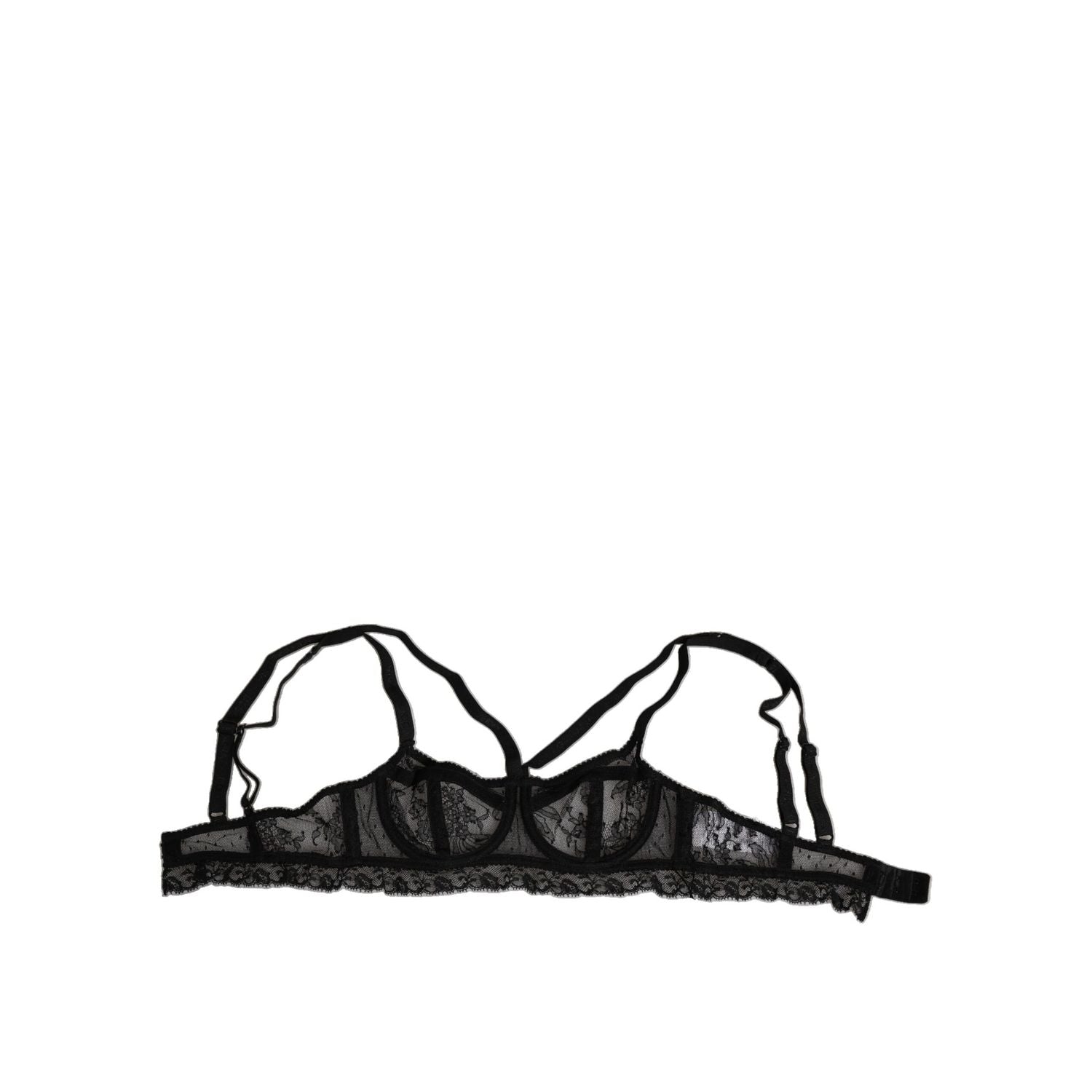 Dolce & Gabbana Black Floral Lace Nylon Balconcino Bra Underwear