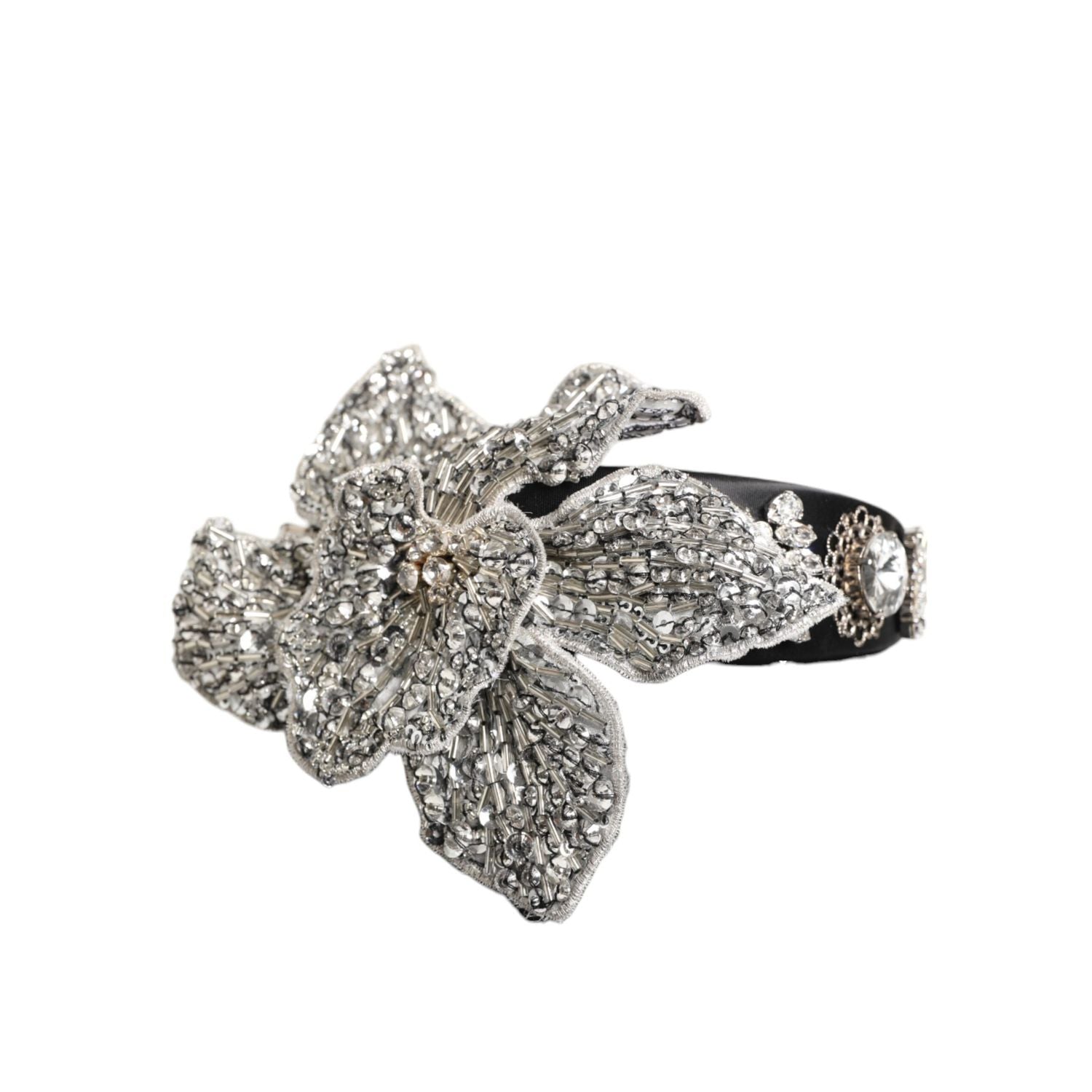 Dolce & Gabbana Black Hair Flower Crystal LIMONI Women Headband Diadem