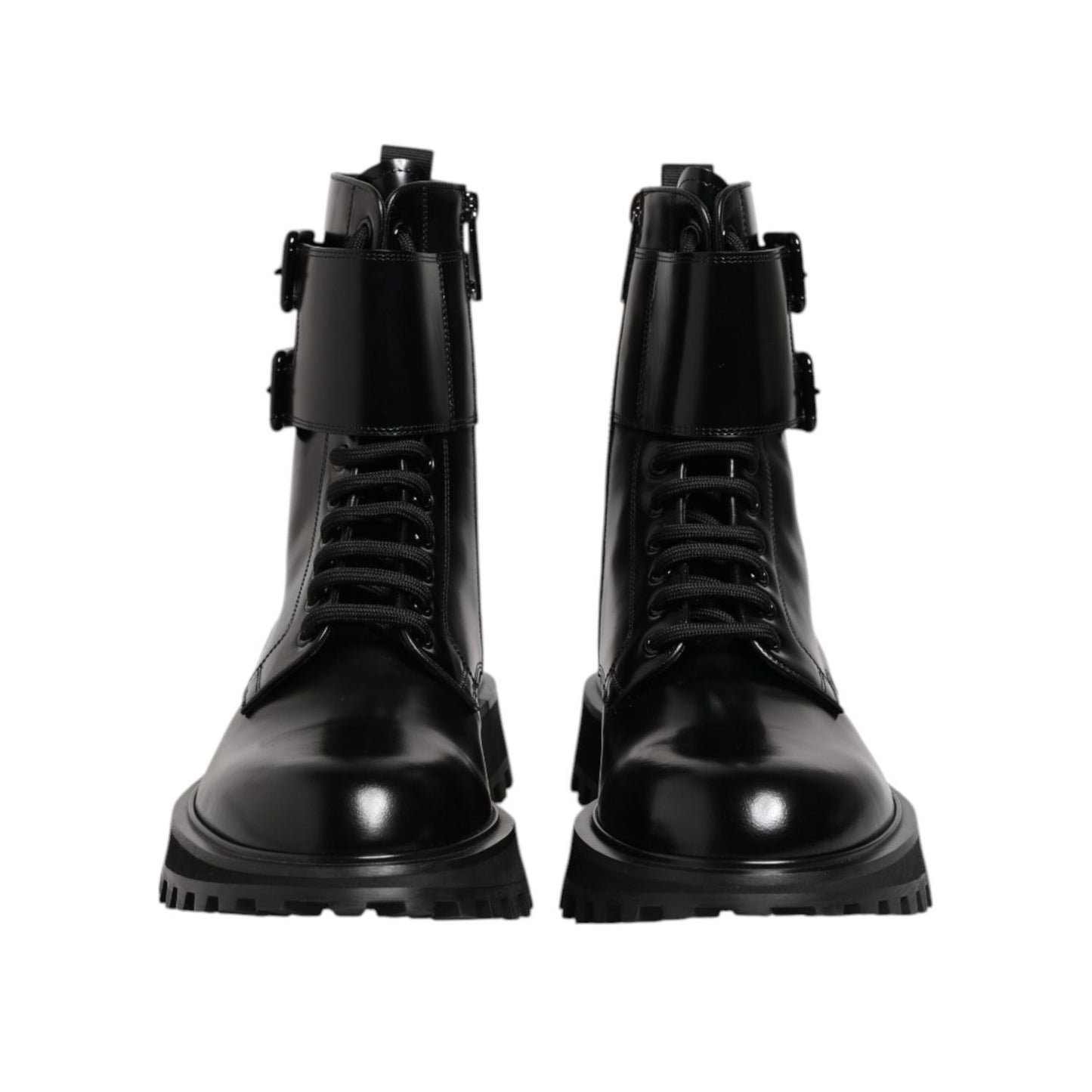Dolce & Gabbana Black Leather Lace Up Mid Calf Boots Shoes, men's fashion footwear made from 100% calf leather, exclusive craftsmanship