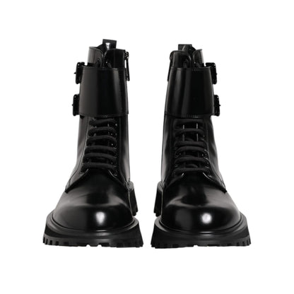 Dolce & Gabbana Black Leather Lace Up Mid Calf Boots Shoes, men's fashion footwear made from 100% calf leather, exclusive craftsmanship