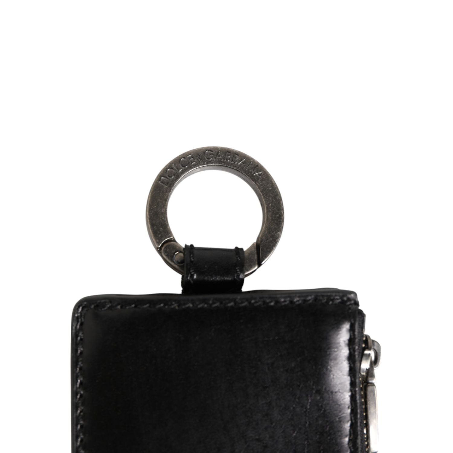 Dolce & Gabbana Black Leather Logo Embossed Lanyard Card Holde Wallet