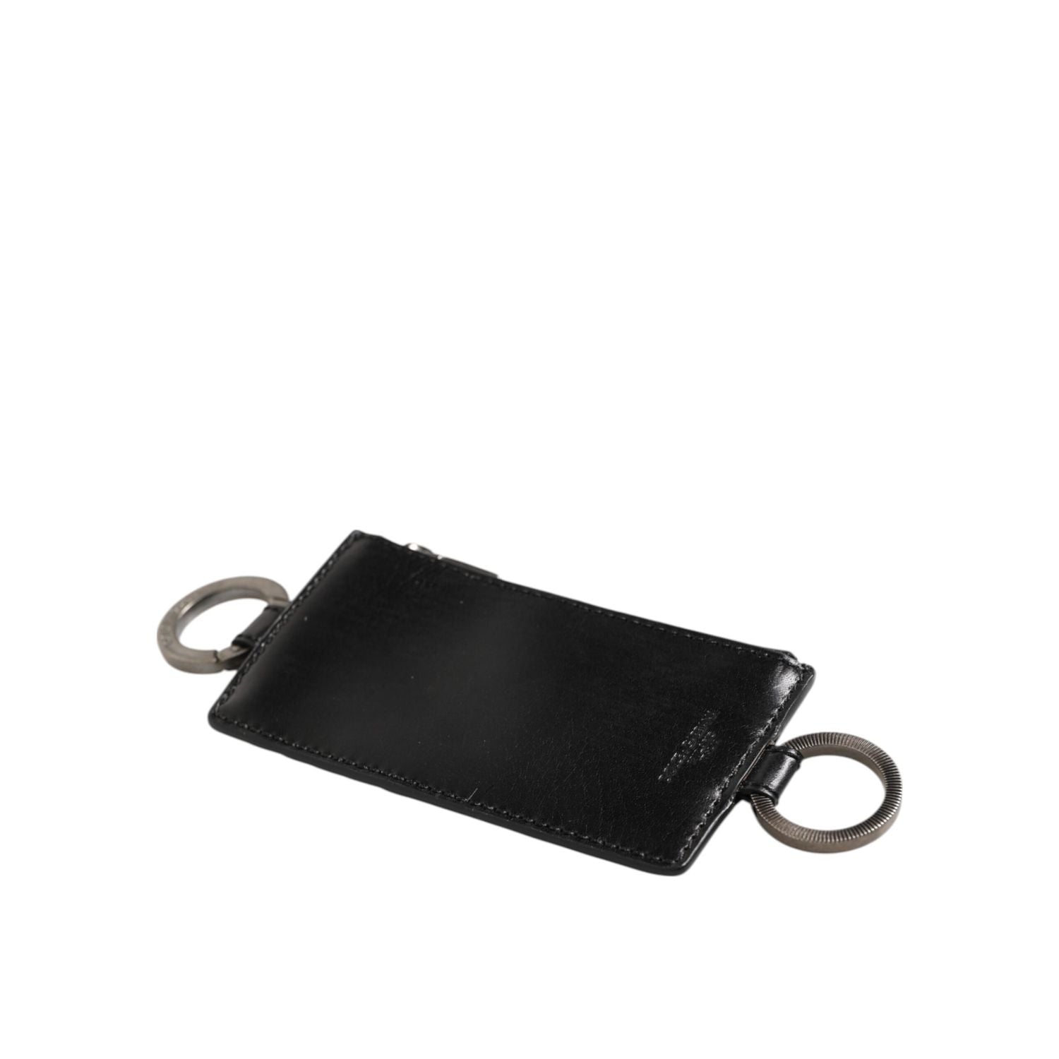 Dolce & Gabbana Black Leather Logo Embossed Lanyard Card Holde Wallet