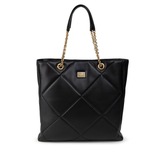 Dolce & Gabbana Black Leather Matelassé Tote Bag