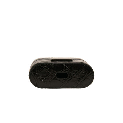 Dolce & Gabbana Black Leather Metal Logo Plaque Holder Airpods Case