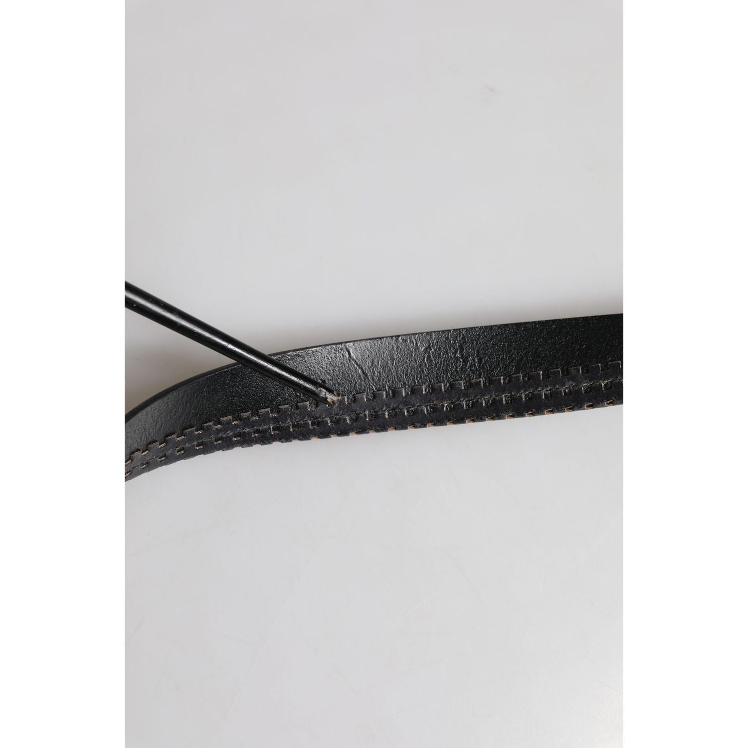 Dolce & Gabbana Black Leather Silver Tone Metal Buckle Belt