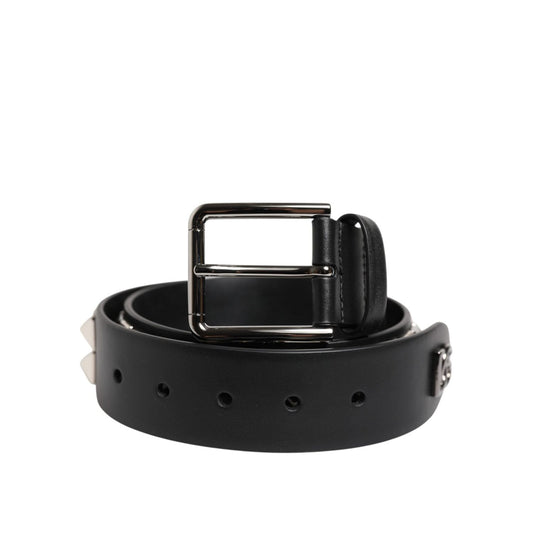 Dolce & Gabbana Black Leather Studded DG Metal Buckle Belt BEL9488-80