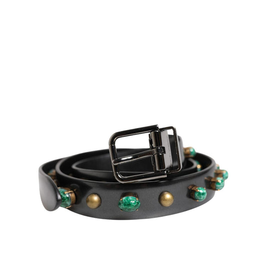 Dolce & Gabbana Black Leather Studded Silver Tone Buckle Belt BEL9256-90