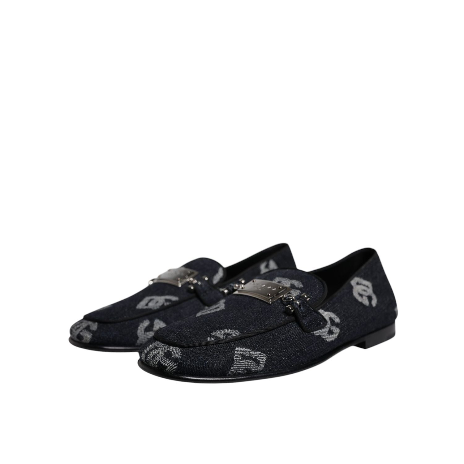 Dolce & Gabbana Black Logo Cotton Loafers Formal Dress Shoes