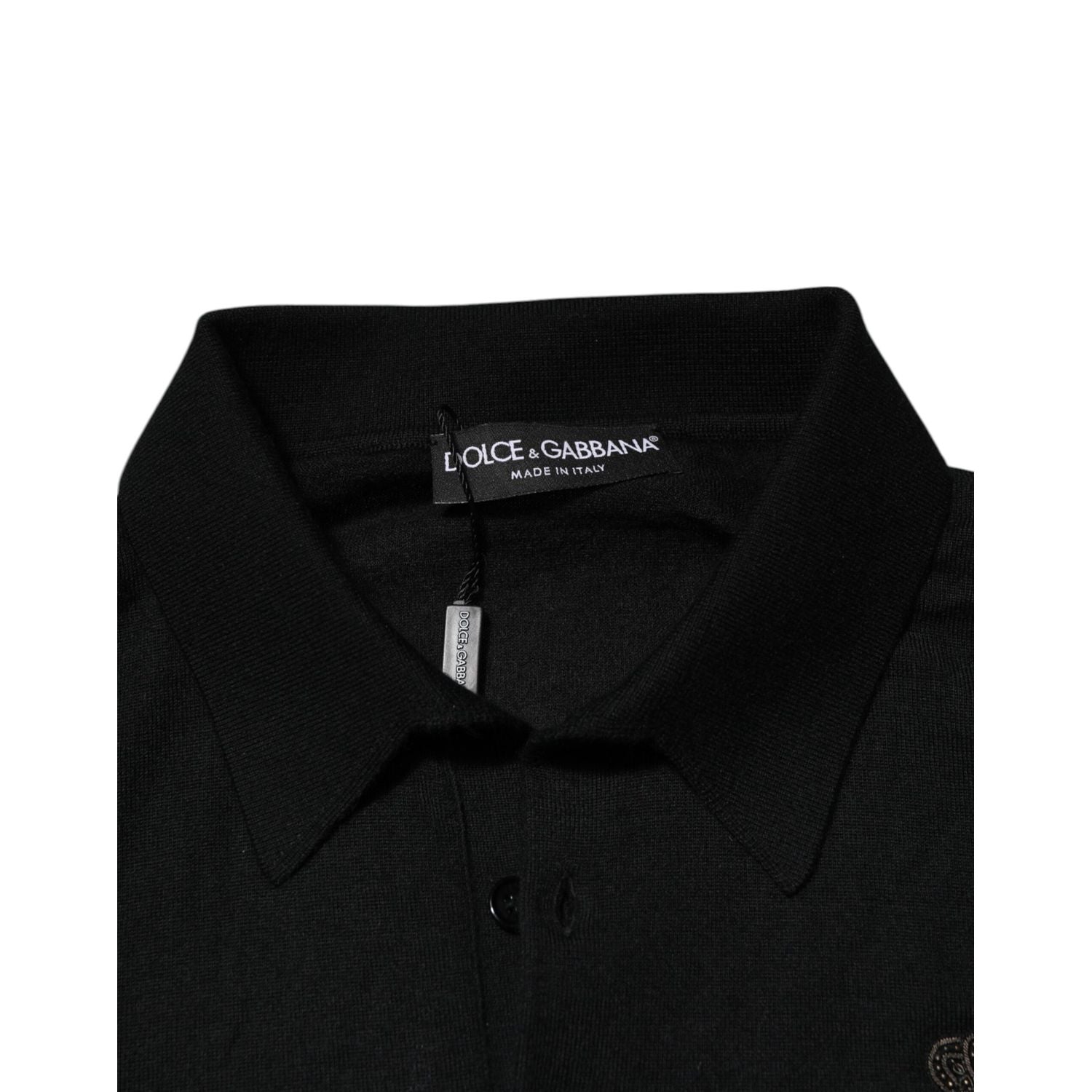 Dolce & Gabbana Black Logo Patch Collared Pullover Sweater