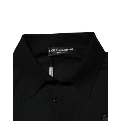 Dolce & Gabbana Black Logo Patch Collared Pullover Sweater