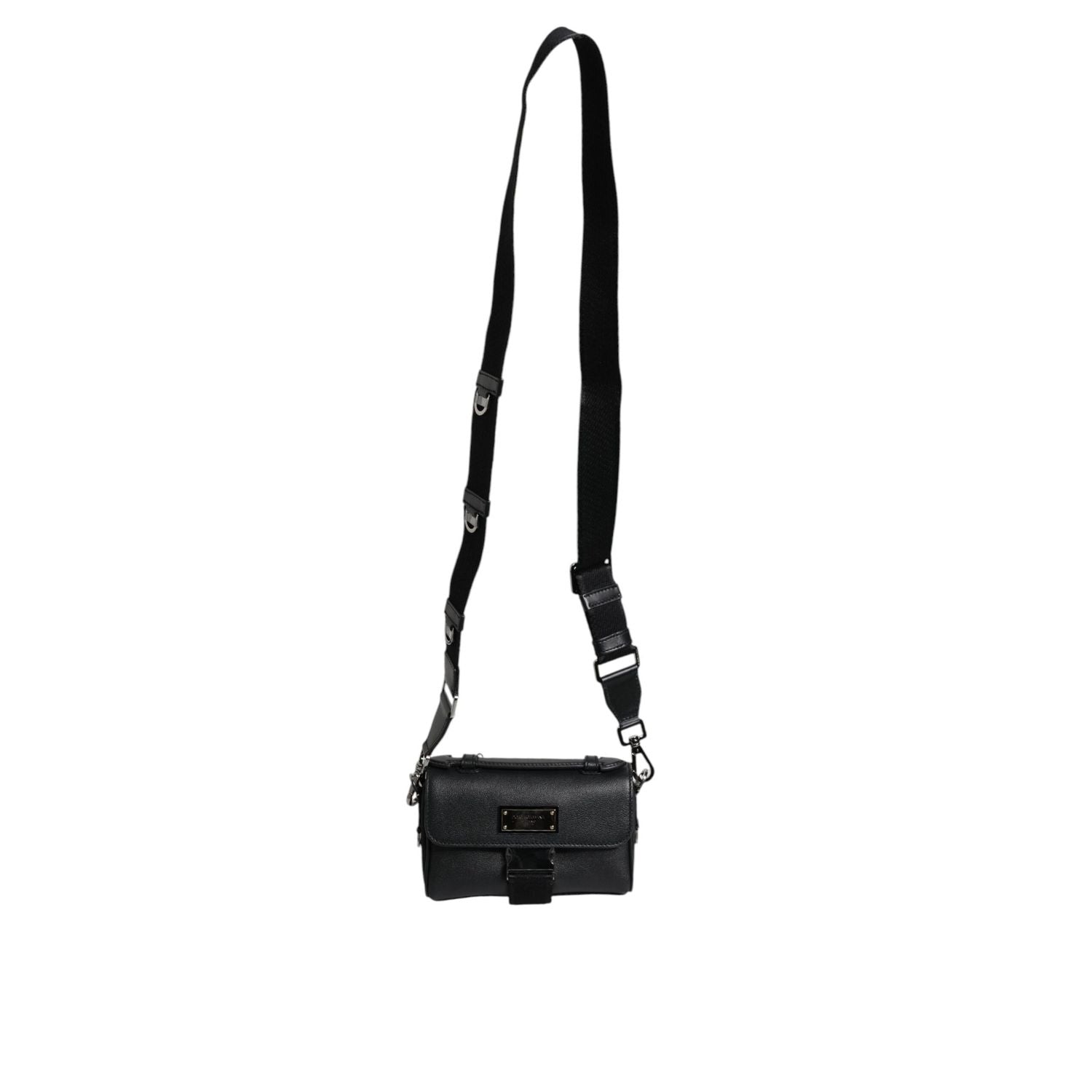 Dolce & Gabbana Black Logo Plaque Leather Buckled Shoulder Crossbody Bag
