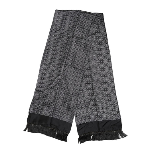 Dolce & Gabbana Black Patterned Fringes Men Foulard Scarf MS7556