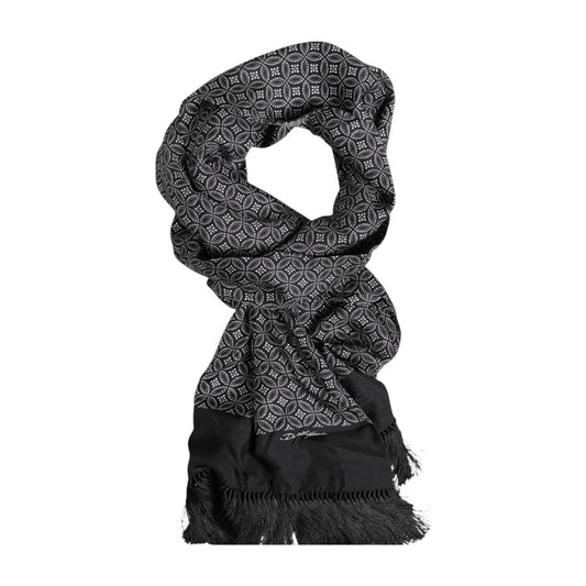 Dolce & Gabbana Black Patterned Fringes Men Foulard Scarf MS7556