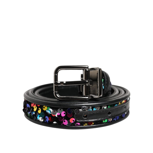 Dolce & Gabbana Black Sequin Embellished Metal Buckle Belt BEL9475-95