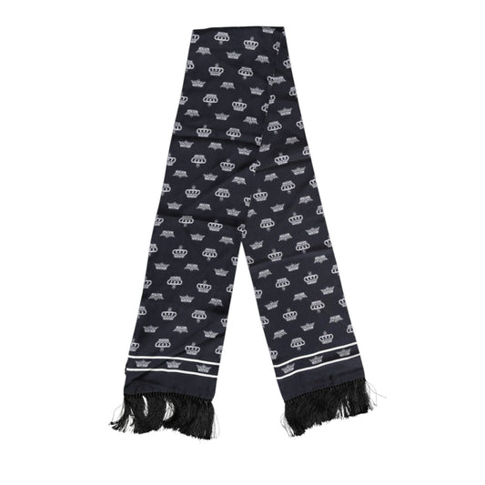 Dolce & Gabbana Black Silk Crown Fringes Men Foulard Scarf MS7536