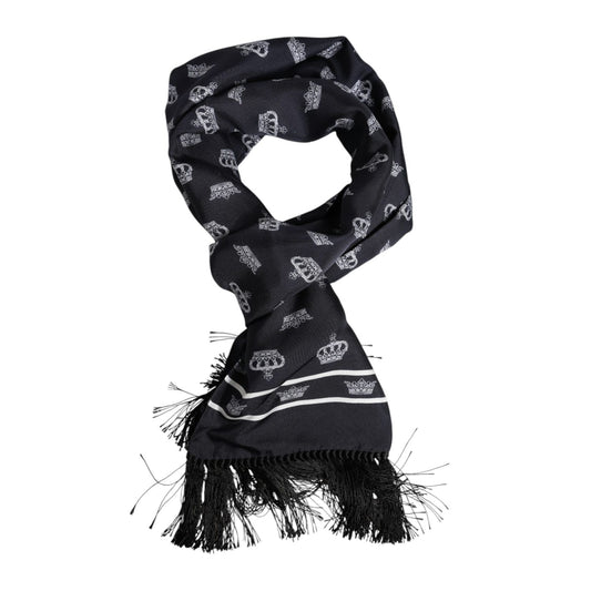 Dolce & Gabbana Black Silk Crown Fringes Men Foulard Scarf MS7536