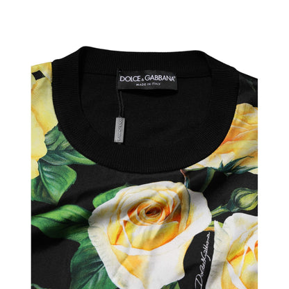 Dolce & Gabbana Black Silk Floral Crew Neck Pullover Sweater