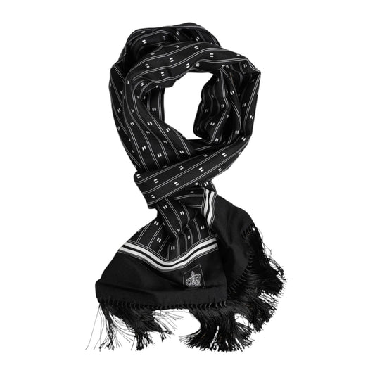 Dolce & Gabbana Black Silk Printed Fringes Men Foulard Scarf MS7533