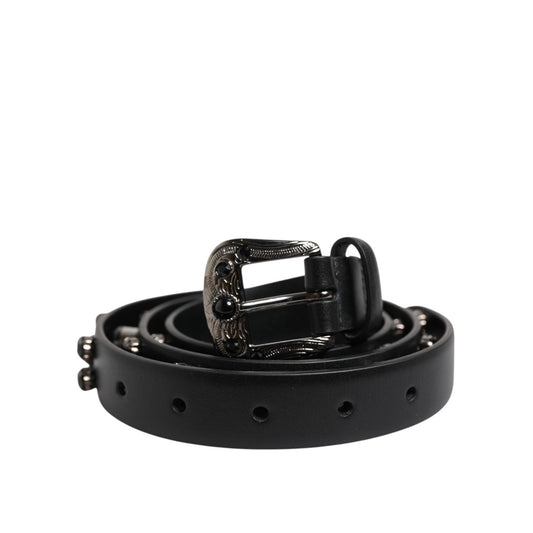 Dolce & Gabbana Black Studded Leather Metal Logo Buckle Belt BEL9407-90