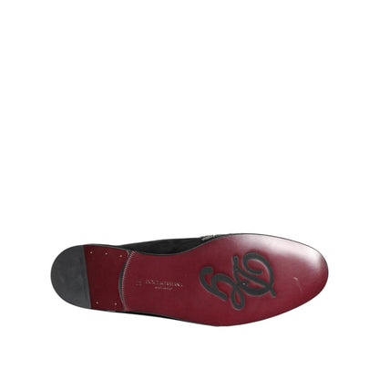 Dolce & Gabbana Black Velvet Slides DG Crown Slipper Shoes