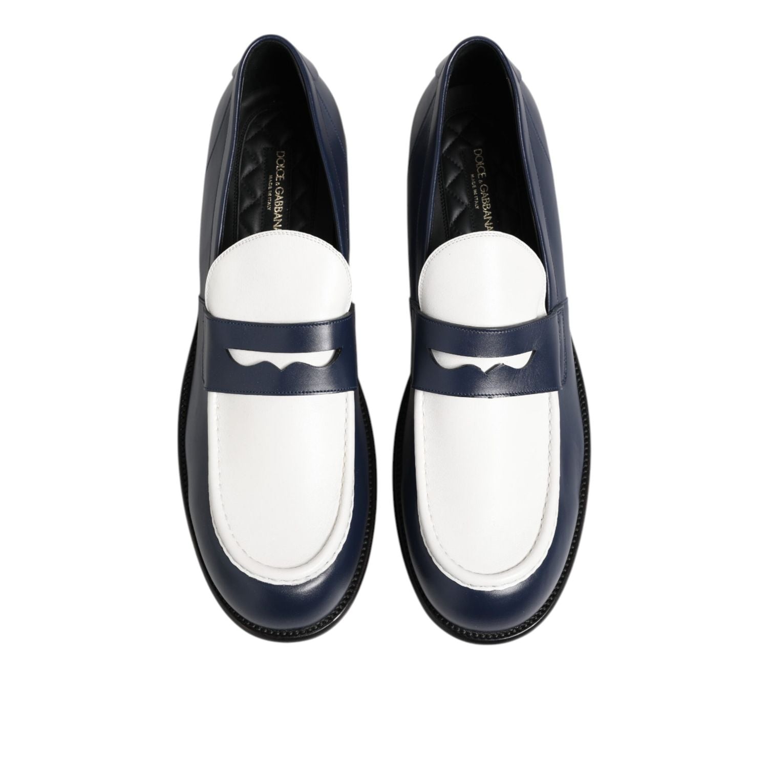 Dolce & Gabbana Black White Leather Slip On Loafers Men Dress Shoes