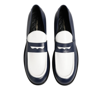 Dolce & Gabbana Black White Leather Slip On Loafers Men Dress Shoes