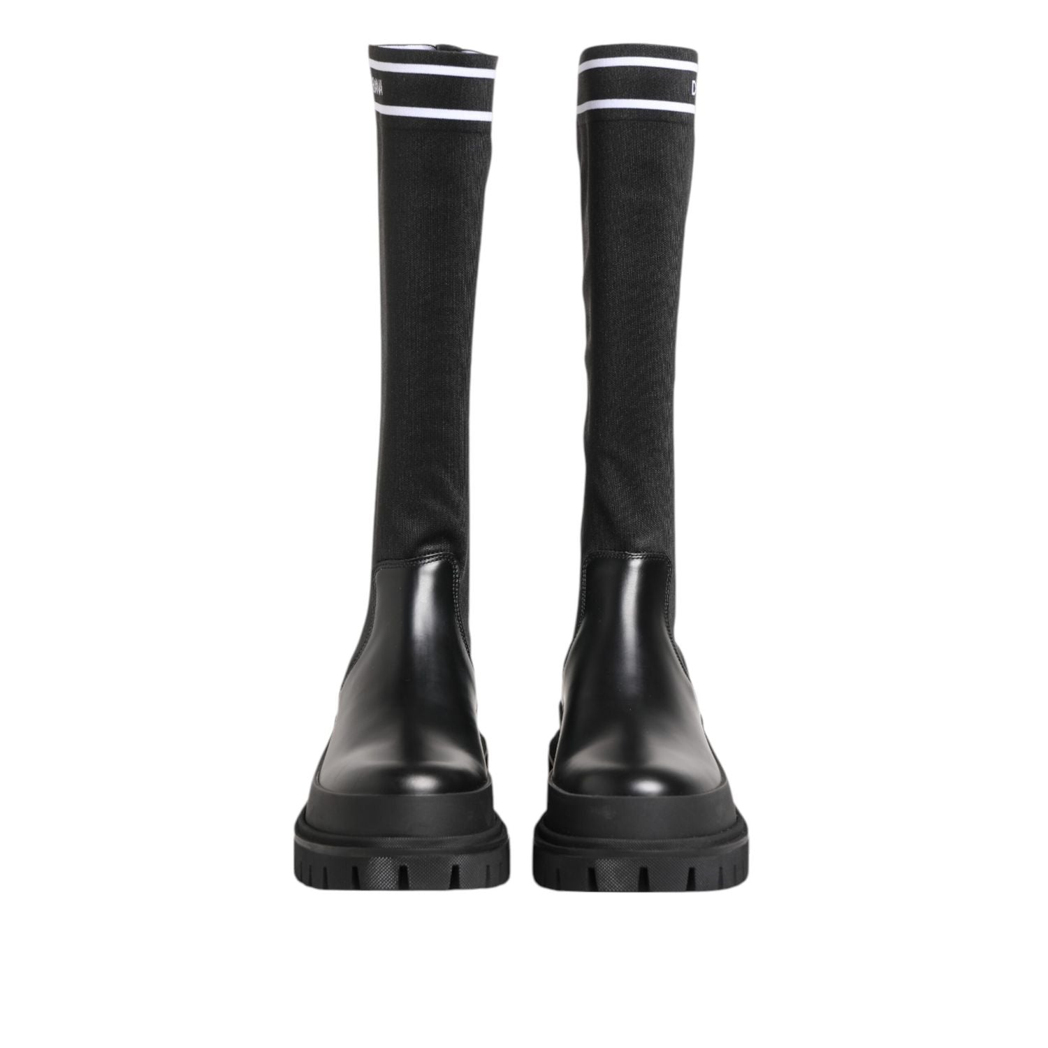 Dolce & Gabbana Black White Polyester Socks High Boots Shoes