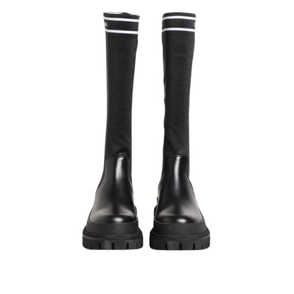 Dolce & Gabbana Black White Polyester Socks High Boots Shoes