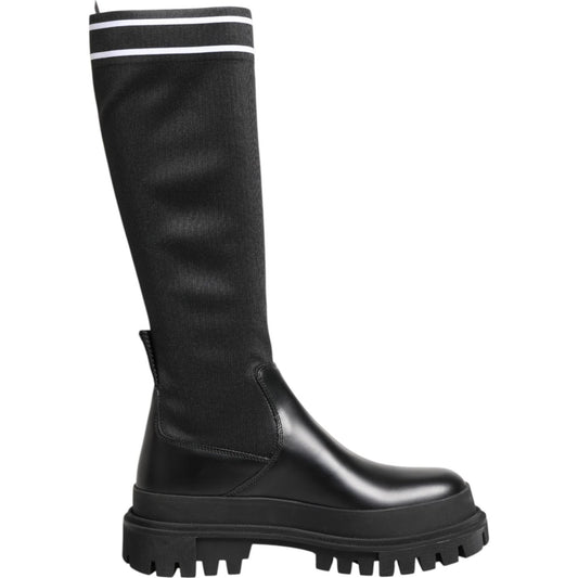 Dolce & Gabbana Black White Polyester Socks High Boots Shoes