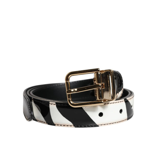 Dolce & Gabbana Black White Zebra Gold Metal Logo Buckle Belt BEL9410-95