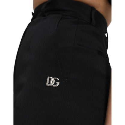 Dolce & Gabbana Black Wool Stretch High Waist Skinny Pants showcasing logo detail and high-quality fabric.