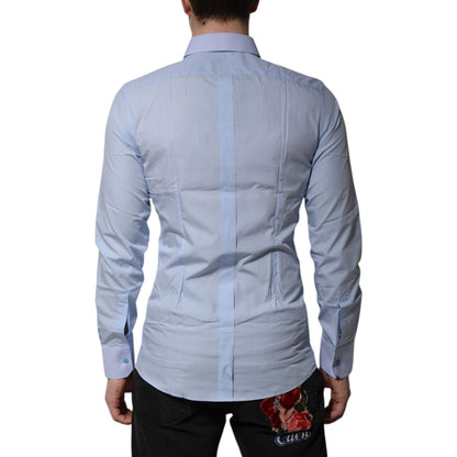 Dolce & Gabbana Blue Cotton GOLD Long Sleeves Men Dress Shirt