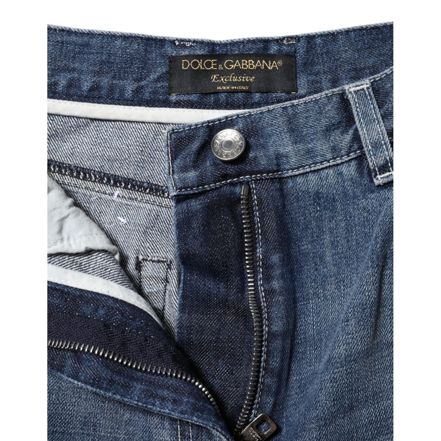 Dolce & Gabbana Blue Cotton High Waist Wide Leg Denim Jeans