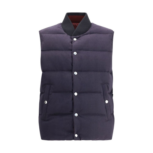 Dolce & Gabbana Blue Cotton Jackets And Coat reversible padded down vest with snap button closure and ribbed collar, AW25 collection.