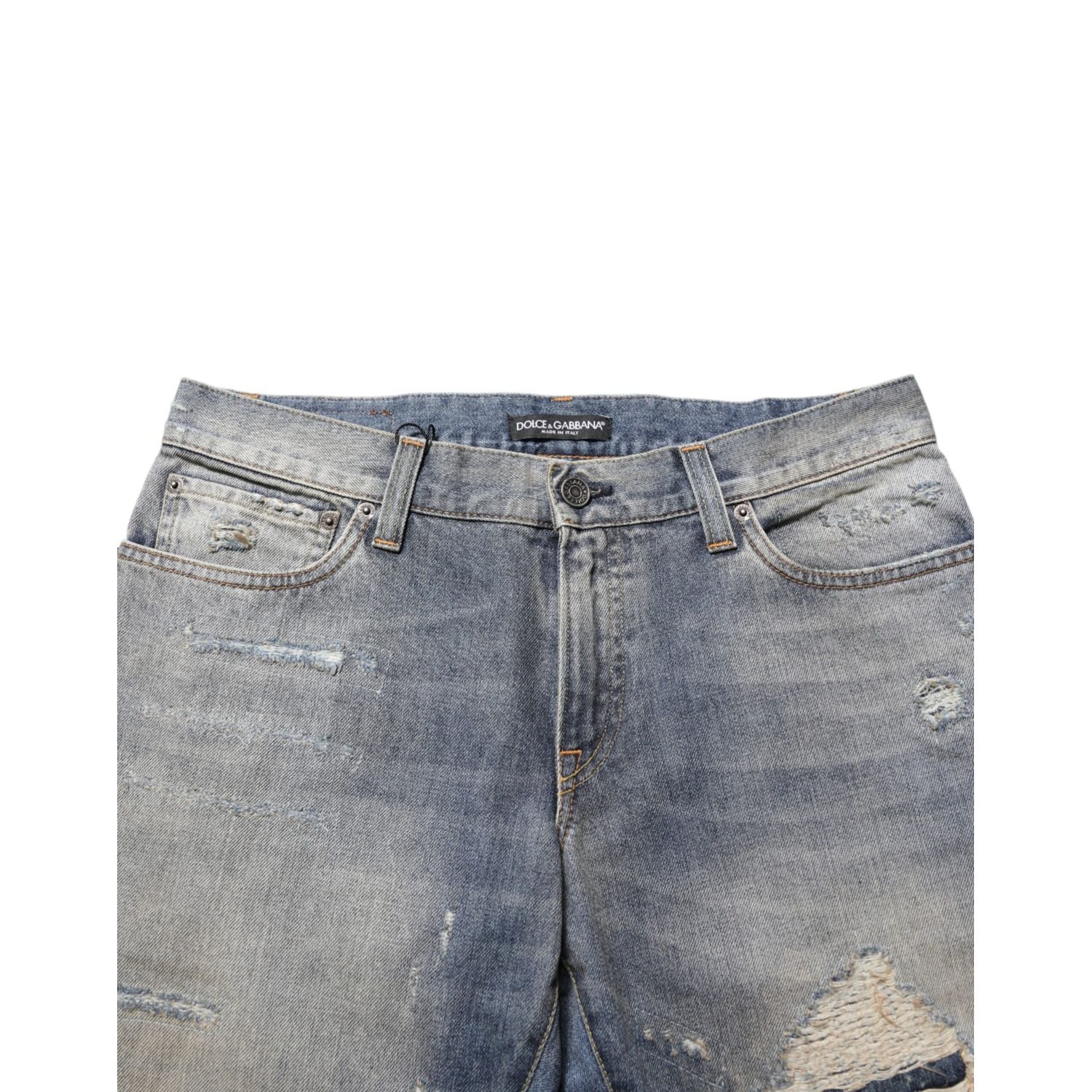 Dolce & Gabbana Blue Distressed Denim Slim Fit Pants Jeans