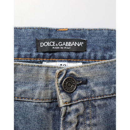 Dolce & Gabbana Blue Distressed Denim Slim Fit Pants Jeans