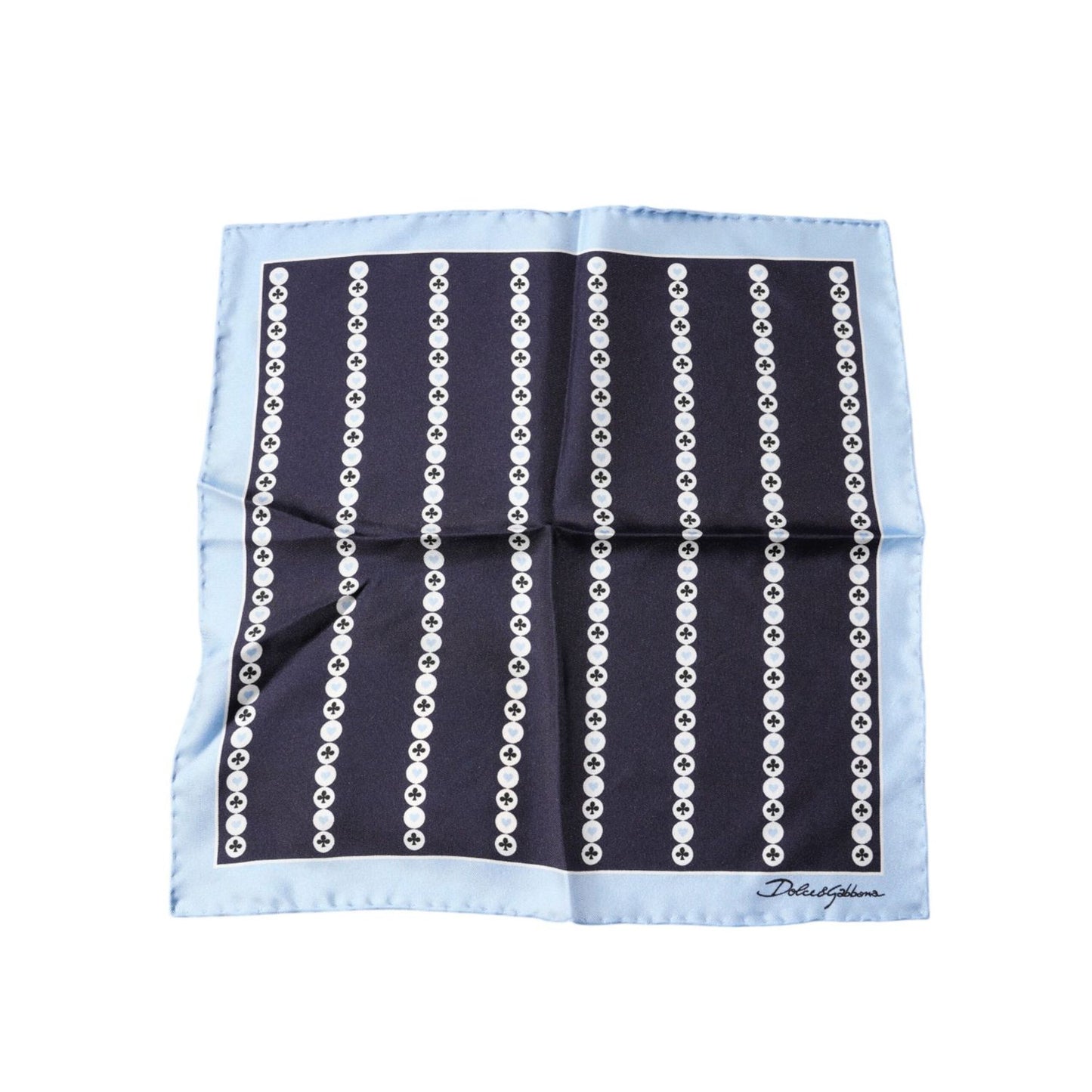 Dolce & Gabbana Blue Heart Spade Silk Handkerchief Scarf with logo details, 100% silk, blue color, made in Italy, 32.5cm square.